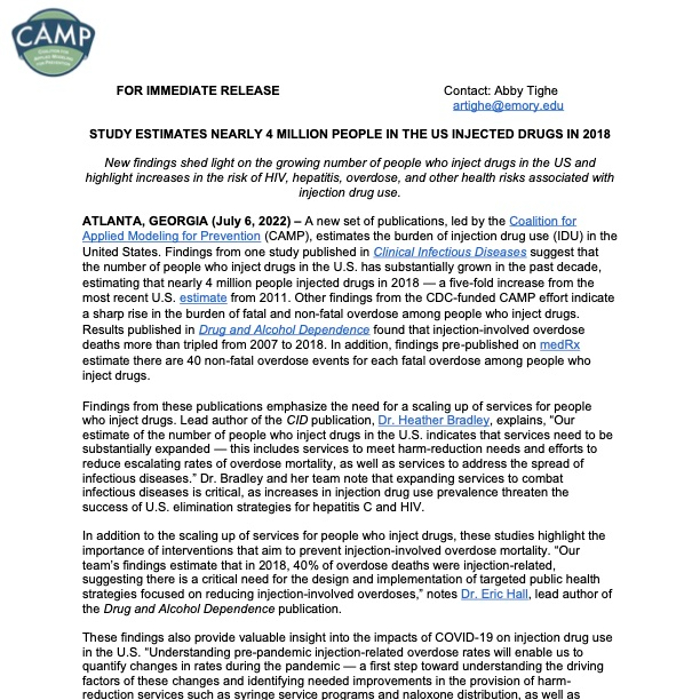 Burden of Injection Drug Use: Press Release
